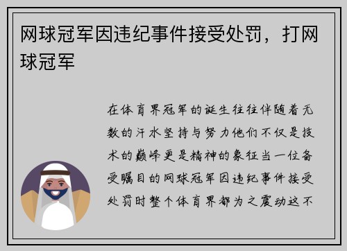 网球冠军因违纪事件接受处罚，打网球冠军
