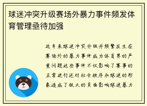 球迷冲突升级赛场外暴力事件频发体育管理亟待加强